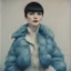 Placeholder: Actress Louise Brooks, blue, autochrome, plastic puffy jacket