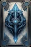 Placeholder: sacred geometry framed playing card, blue ice dragon fire boss card in the style of Giger and fallout 4 ,,bokeh like f/0.8, tilt-shift lens 8k, high detail, smooth render, down-light, unreal engine