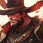 Placeholder: Clear focus, High resolution, max detail, Portrait, bearded, Gunslinger, Cowboy, cowboy hat, serious face, Blood Splatter