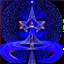 Placeholder: A surreal cosmic scene featuring an elegant woman in a flowing lavender and blue gown standing at the center of a massive five-pointed star-shaped platform floating in deep space. The star is constructed from intricate architectural elements - miniature buildings, geometric cubes, and stone blocks arranged in a mosaic pattern. Golden luminous trails and swirling energy ribbons spiral around the star's points. The background features a breathtaking nebula with purple, pink, and blue cosmic clouds