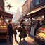 Placeholder: steampunk girl, streetMarket,