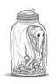 Placeholder: ghost stuck in the jar idea, line art, background, vector, svg, black outline on white background, leave plenty of white space beetween lines for coloring, tattoo style, tattoo idea,full body, minimalist