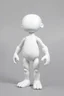 Placeholder: a standing animated figure (no neck, head molded into body, a completely flat face area, stubby legs, bulky arms, no painted details, white in color) vinyl art toy