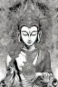 Placeholder: comic book line art, black and white, buddha, pencil and ink manga drawing, clean ink detailed line drawing