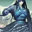 Placeholder: beautiful cyberpunk huge girl, hyperdetailed, illustration by Katsushika Hokusai, darkblue tones,