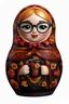 Placeholder: draw a Russian matryoshka doll in the style of Khokhloma, the matryoshka is smiling, the matryoshka has a coffee cup in her hands, a frontal angle, a picture on a white background, the matryoshka is drawn entirely, a highly detailed 3d picture