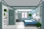 Placeholder: arched ceiling blue bedroom based on the floor plan