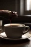 Placeholder: photorealistic leech drinking coffee