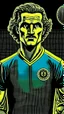 Placeholder: Diego Forlan Football soccer player posing. Squad, ghosts, monsters, Dark detective comic cover watchmen 1940 vintage. Paranormal.