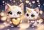 Placeholder: cute chibi cat couple, heart and love, watercolor and black ink outlines, sparkling golden glitter, ethereal, cinematic postprocessing, bokeh, dof