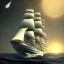 Placeholder: Clipper ship under full sail with alien spaceship above