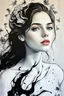 Placeholder: A beautiful young women painted with Liquid abstract white and black painting,