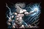 Placeholder: Detailed and realistic illustration of Greek god Zeus holding holding lightning. Vintage style illustration. Ultra high resolution.