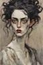 Placeholder: Painting of a Goth vampire girl, with highly detailed hair and facial features in the Expressionist style of Egon Schiele, Oskar Kokoschka, and Franz Marc, in muted natural colors