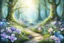 Placeholder: enchanted forest in spring with bright little flowers and little gems and crystals
