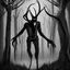 Placeholder: wendigo realist scary dark forest with blood in his mouth