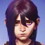 Placeholder: Portrait of a sweet 9 year old warlock toddler girl with brown hair with bangs and blue eyes