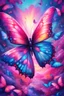 Placeholder: vibrant psychedelic oil painting image, airbrush, 64k, cartoon art image of background PINK and SAPPHIRE BUTTERFLIES , futurism style