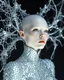 Placeholder: A mesmerizing fusion of intimate abstraction and surreal futurism, depicting a striking female albino figure adorned in a breathtaking silver chrome-scaled suit. The intricate structure of the suit echoes the hyper-fractal nature of a coherent hyper-position lattice, creating a dynamic interplay of light and form that seems almost otherworldly. Her presence is both mysterious and seductive, yet tinged with an innocent vulnerability, as she gazes outward with an expression of deep longing. Ether