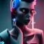 Placeholder: beautiful pale cyberpunk female with heavy black eyeliner, blue eyes, shaved side haircut, hyper detail, cinematic lighting, magic neon, dark red city