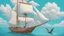 Placeholder: A small, brightly colored sailboat with a billowing white sail cuts through a turquoise ocean. The wind fills the sail, causing the boat to lean slightly. In the distance, fluffy white clouds drift across a clear blue sky. One majestic brown pelican with a large pouch full of water flies gracefully above the boat. The image evokes a sense of calm adventure, the refreshing scent of the ocean breeze, and the abundant wildlife. The style is as if a 5 year old did it with paint.