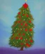 Placeholder: Painting of a festive Christmas tree in a vast desert