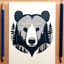 Placeholder: M shaped bear head combined with woods silhouette in background, letterpress style, minimalistic pencil art