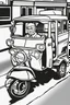 Placeholder: coloring page for kids, auto rickshaw, thick outline, low details, no shading, no color