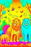 Placeholder: COLORED DRAW A LION, A PANDA, A GIRAFFE AND A MONKEY ON THE JUNGLE, CARTOON STYLE, LOW DETAILS, THICK LINES