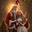 Placeholder: two elves. woman and man. Christmas scene. photorealistic. low-key