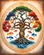 Placeholder: The tree of life is made of the four seasons of spring, summer, autumn, winter, along with light, water, fire, wind, earth, and love, along with the symbol of Yang-ying and koi fish.