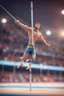 Placeholder: cartoonish man pole vaulting in the Olympics ,,bokeh like f/0.8, tilt-shift lens 8k, high detail, smooth render, down-light, unreal engine