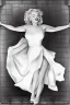 Placeholder: Painting, photorealistic, Marilyn Monroe, front view medium shot ankle-length white dress, standing over a subway grating, dress billowing up, style of The Seven Year Itch