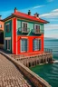 Placeholder: a house by the sea in italy, only the lines with colour indications