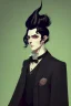 Placeholder: black haired dandy wizard in the style of beresford egan