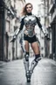 Placeholder: Photography beautiful woman as cyborg dancer wearing mechanical full body dance on street