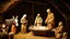 Placeholder: Traditional Christian nativity scene in the stable, baby Jesus in manger, Mary, Joseph, cow, donkey, shepherds, night, holy, beautiful, cozy, high resolution photograph