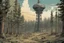 Placeholder: , radio tower, cinematic,post-apocalypse, comic book, forest