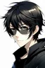 Placeholder: Anime boy with black hair, black eyes, sunglasses, black clothes, and a white background