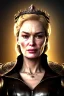 Placeholder: Cersei Lannister as evil queen in black leather coat, busty, cleavage, voluptuous, lena headay, angry, stern look. character design by cory loftis, fenghua zhong, ryohei hase, ismail inceoglu and ruan jia. unreal engine 5, artistic lighting, highly detailed, photorealistic, fantasy