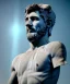 Placeholder: Realistic image, roman sculpture, marble material, Lionel Messi model, miguel angel style, God light, god rays, 4k resolution, perfect details,smooth color, ornate details, soft lighting, unreal engine 5, soft cyan background.