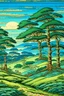 Placeholder: A bluish green savanna with leafy trees painted by Katsushika Hokusai