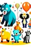 Placeholder: new year celebration fireworls family animals, elephant, bees, lion, bear, giraffe, tiger, peacock, panda, with balloon