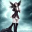 Placeholder: gothic makeup, female monk, falling from sky, long hair, full-body