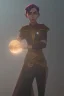 Placeholder: elf wizard holding glowing orb in a ruined city