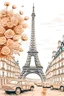 Placeholder: generate Paris skyline florist with a women irrigate flowers street with a man and son car rose gold color eiffel tower vintage