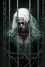 Placeholder: Dark Fantasy, dark knight, tied up in cage, male, white hair,