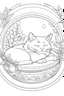 Placeholder: create a coloring page that Illustrate the tranquility of a cat peacefully napping in a cozy spot, perhaps curled up on a soft blanket or a windowsill. full image.