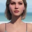 Placeholder: girl look beautiful wear swimwear, close-up, short hair, smile, 8k, rtx, eyebrows like serious, facing left, hyper realistis