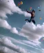 Placeholder: Ultra realistic speed clouds sky scene, wide angle view, sweet men falling down with many Childs, feather color clothing, free jumping flying, many trinkets, hair monster, many jelly beans, balls, color smoke, smile, happy, circus style, extreme, wind, clouds sea, 20,000 feet altitude, stratosphere, soft color, highly detailed, unreal engine 5, ray tracing, RTX, lumen lighting, ultra detail, volumetric lighting, 3d, finely drawn, high definition, high resolution.